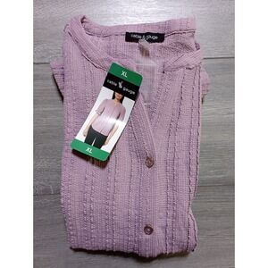 Cable & Gauge Blouse X-Large Mauve Textured Short Sleeve Button Front Women